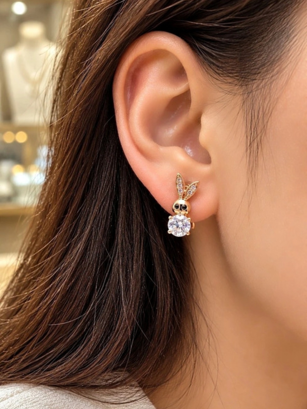 Bunny Earrings in Gold & Clear Like New
